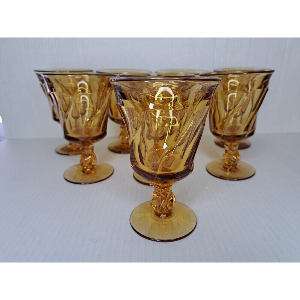Lot 8 Vintage Vtg Fostoria Jamestown Amber 5 7/8” Water Tea Goblets Glasses Nice